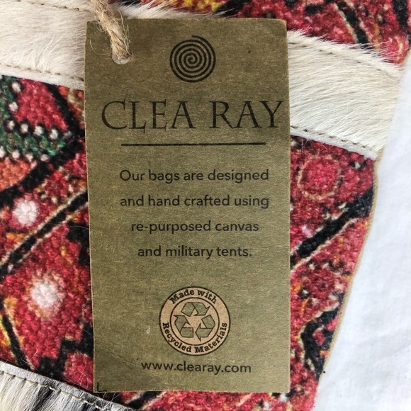 NEW Clea Ray Double Wine Leather Trim Patterned Fabric Bag With Star - Picture 3 of 7